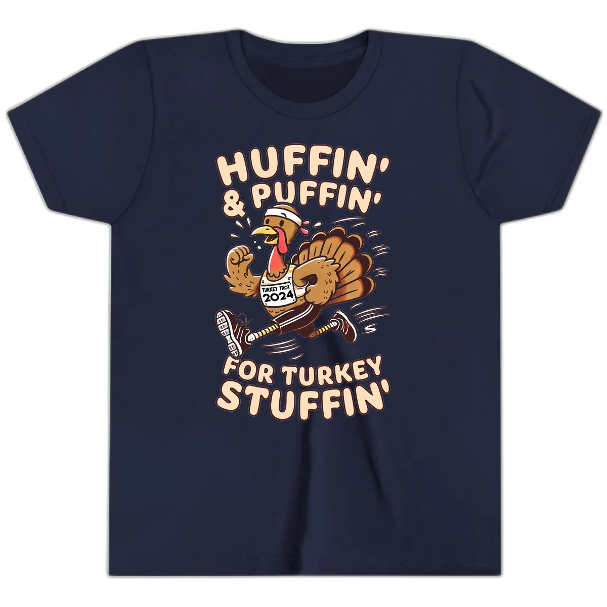 Huffin & Puffin For Turkey Stuffin Youth T-Shirt in Navy