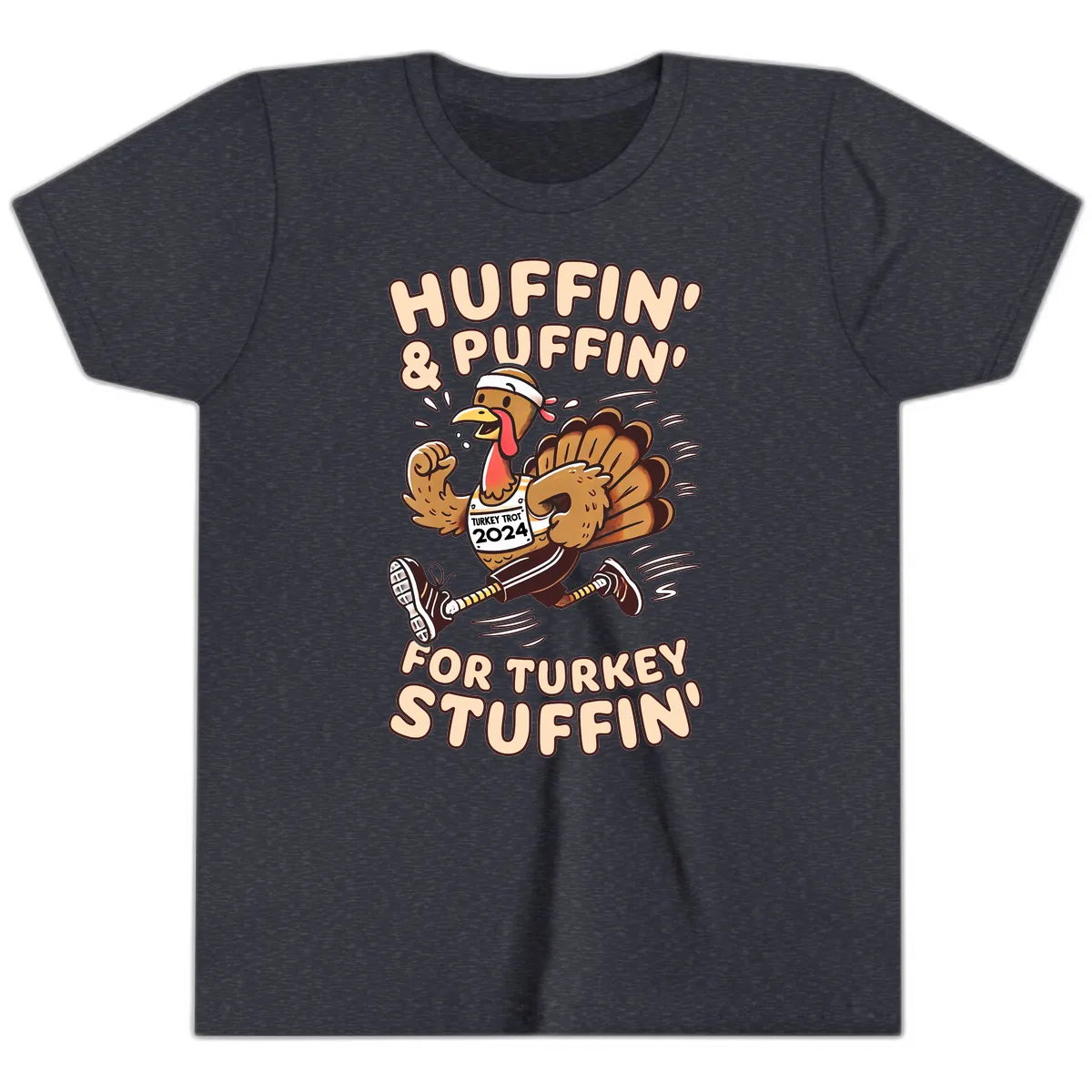 Huffin & Puffin For Turkey Stuffin Youth T-Shirt in Heather Navy