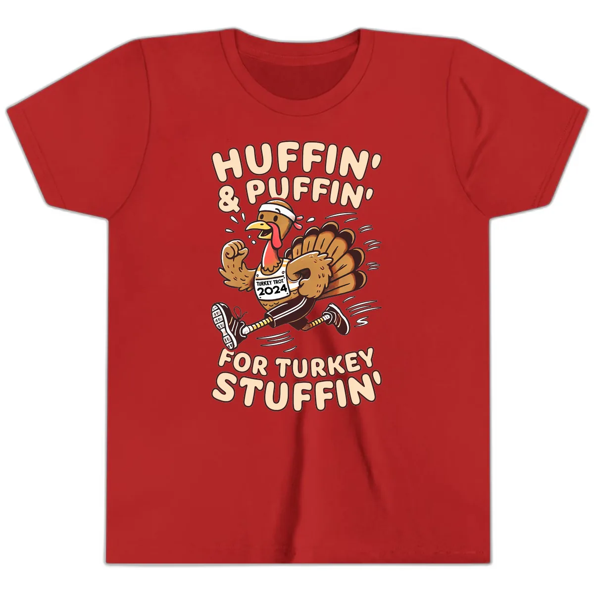 Huffin & Puffin For Turkey Stuffin Youth T-Shirt in Red