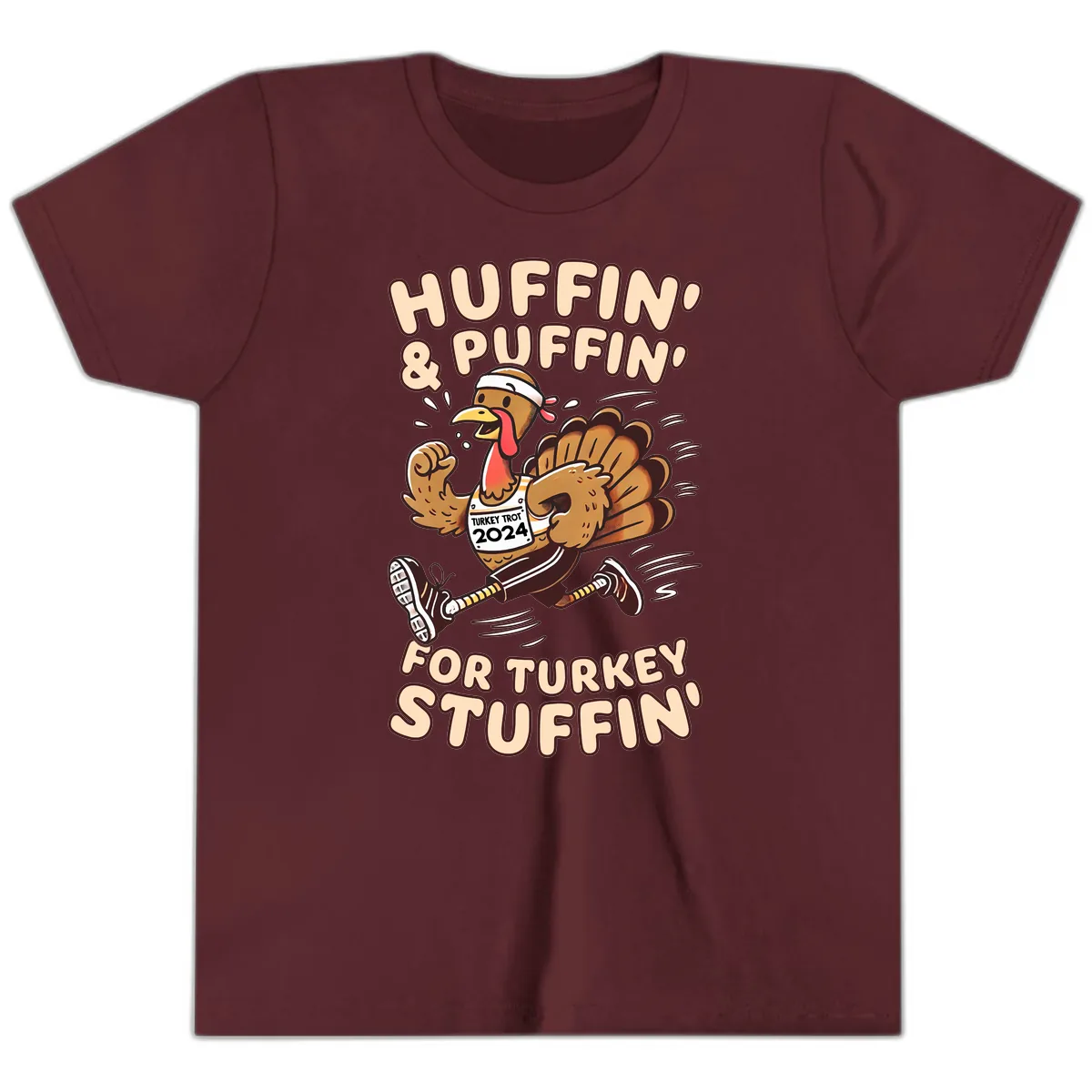 Huffin & Puffin For Turkey Stuffin Youth T-Shirt in Maroon