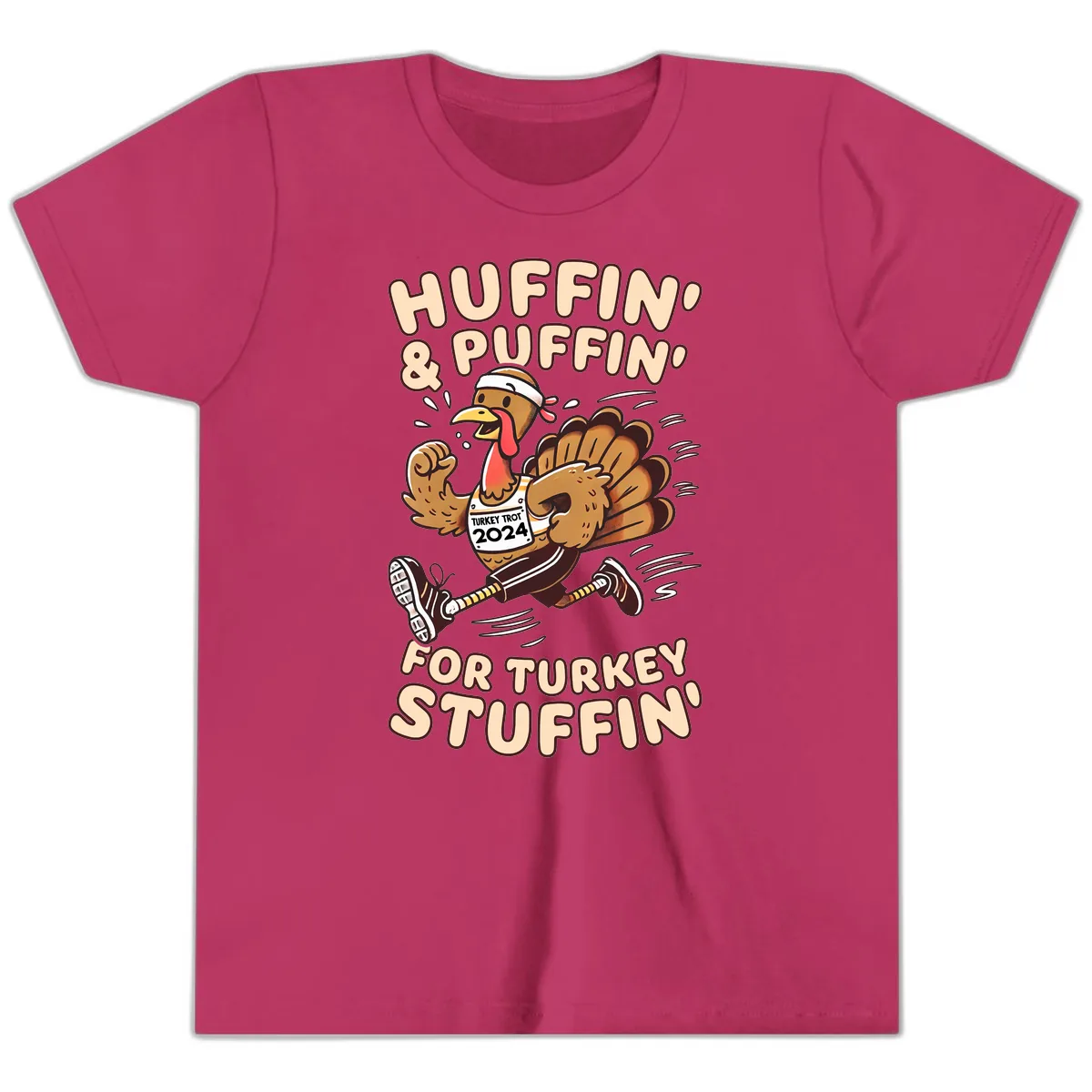 Huffin & Puffin For Turkey Stuffin Youth T-Shirt in Berry