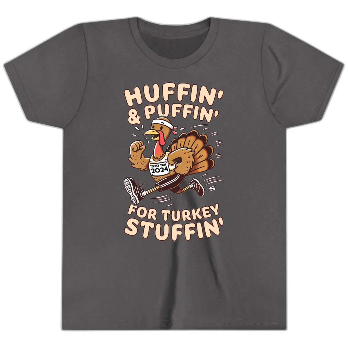 Huffin & Puffin For Turkey Stuffin Youth T-Shirt in Dark Heather Grey