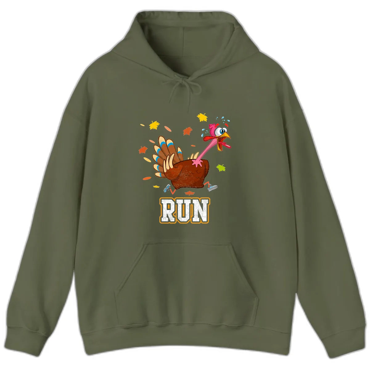 Running Turkey Trot Time Hoodie in Military Green