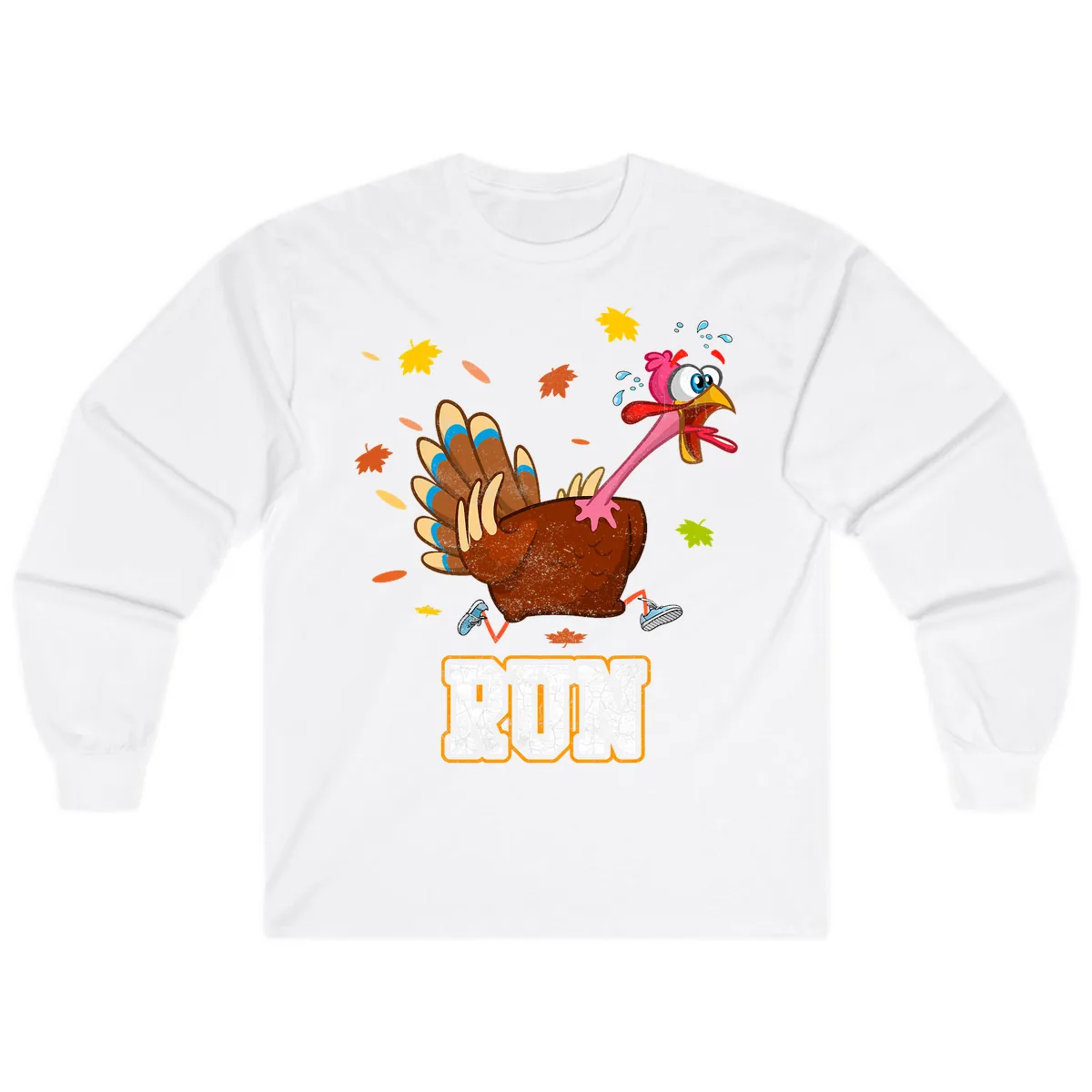 Running Turkey Trot Time Long Sleeve in White