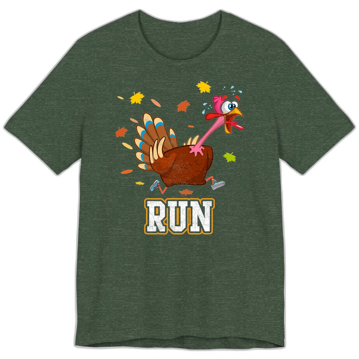 Running Turkey Trot Time Premium T-Shirt in Heather Forest