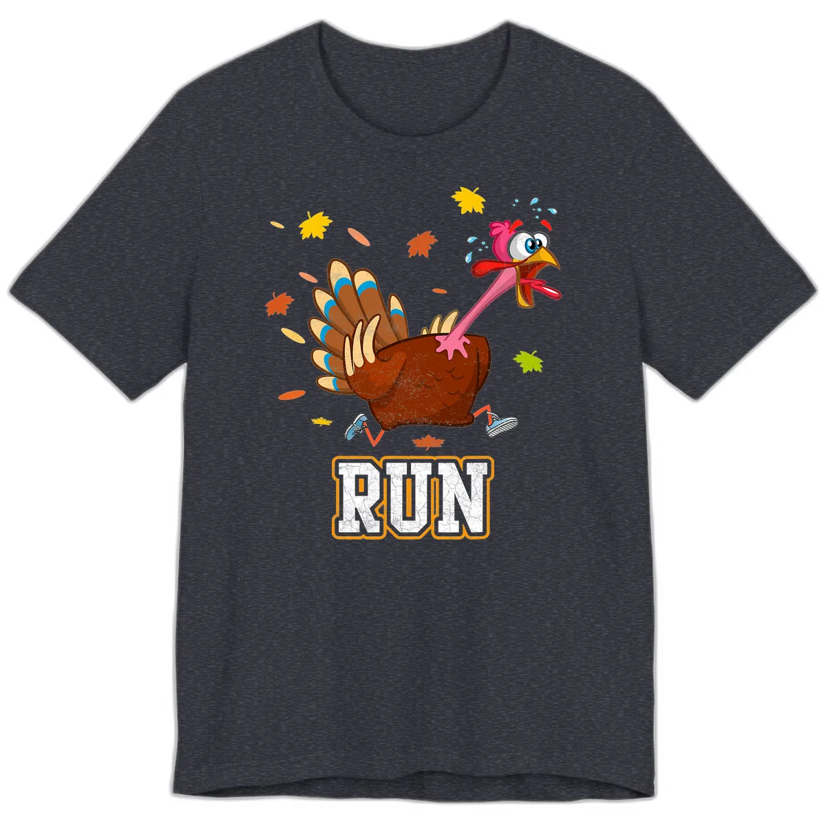Running Turkey Trot Time Premium T-Shirt in Heather Navy