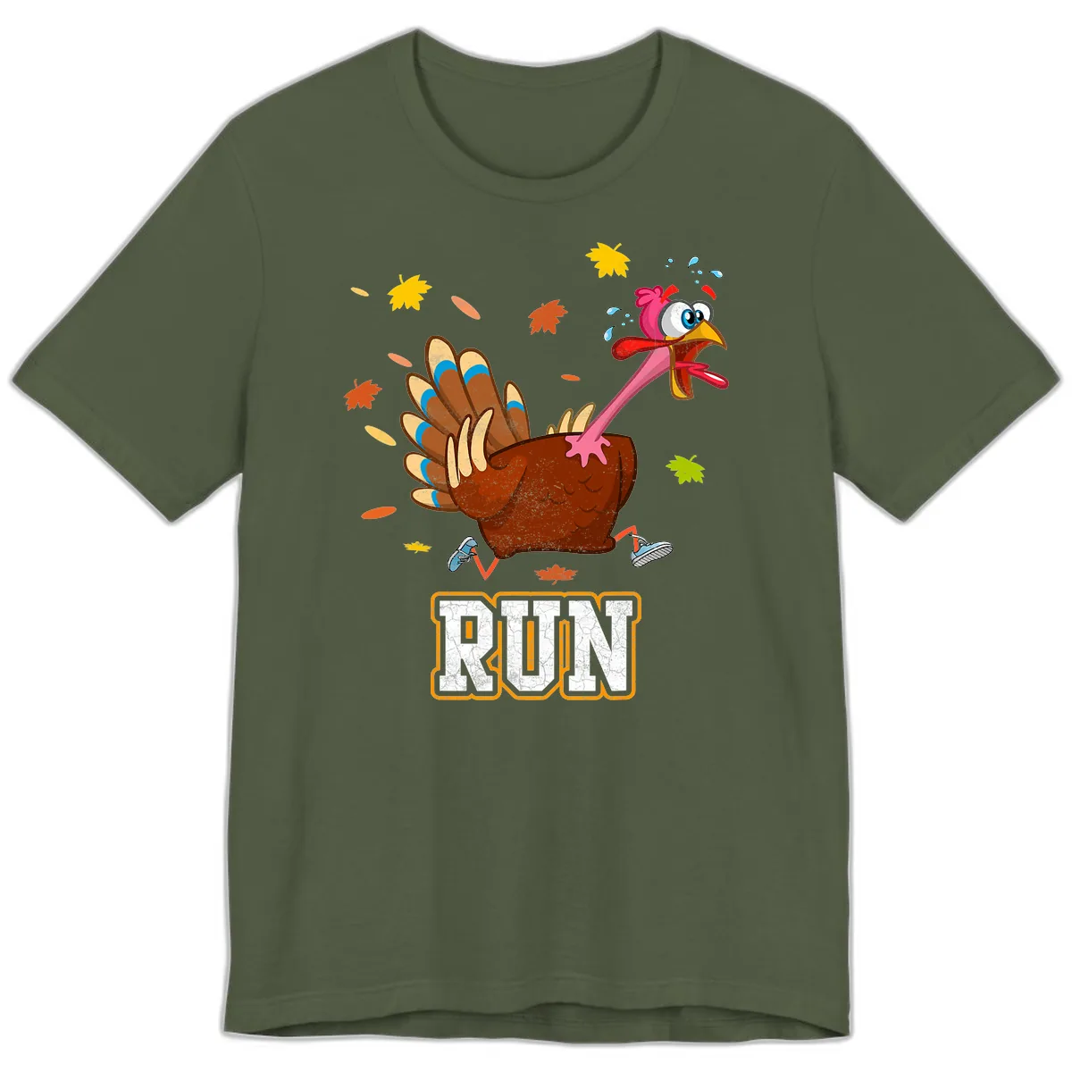 Running Turkey Trot Time Premium T-Shirt in Military Green