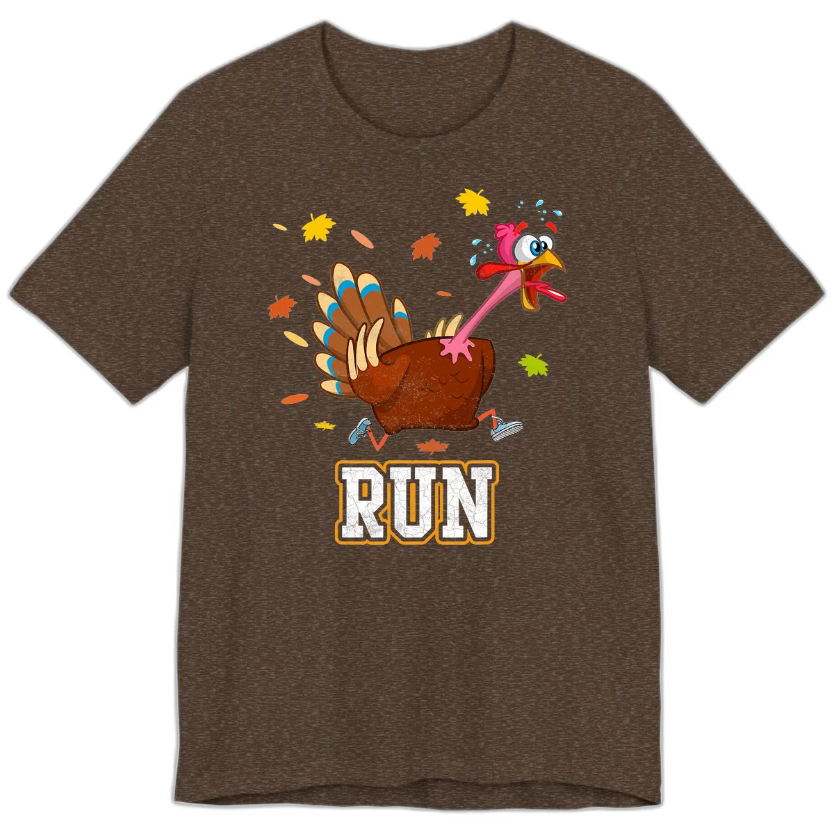 Running Turkey Trot Time Premium T-Shirt in Heather Brown
