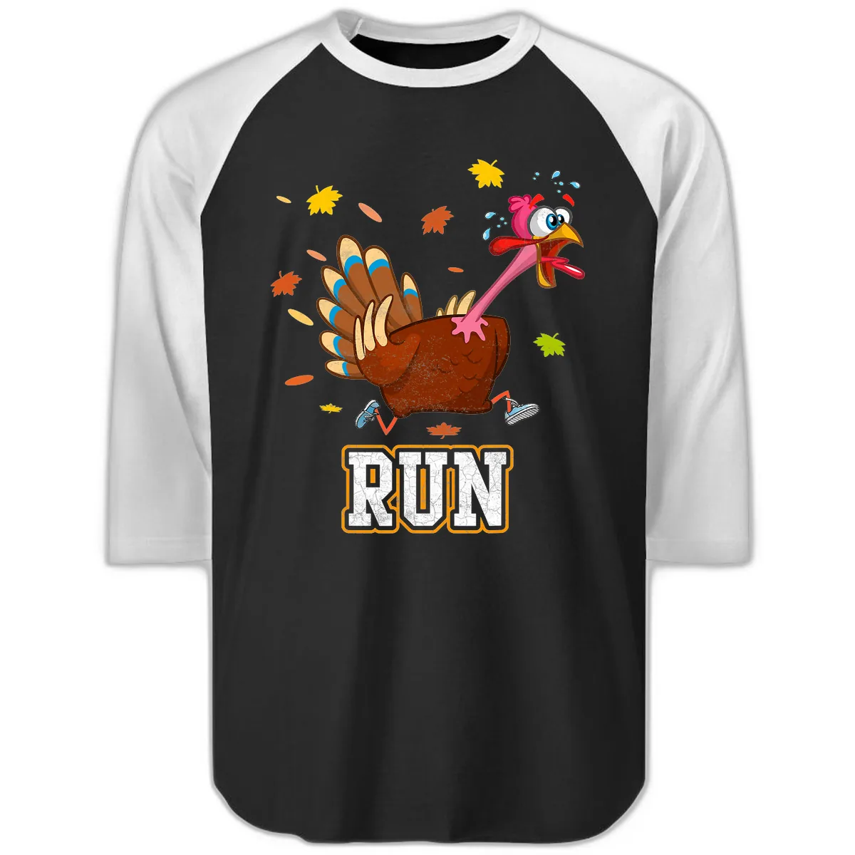 Running Turkey Trot Time Raglan 3/4 in Black White