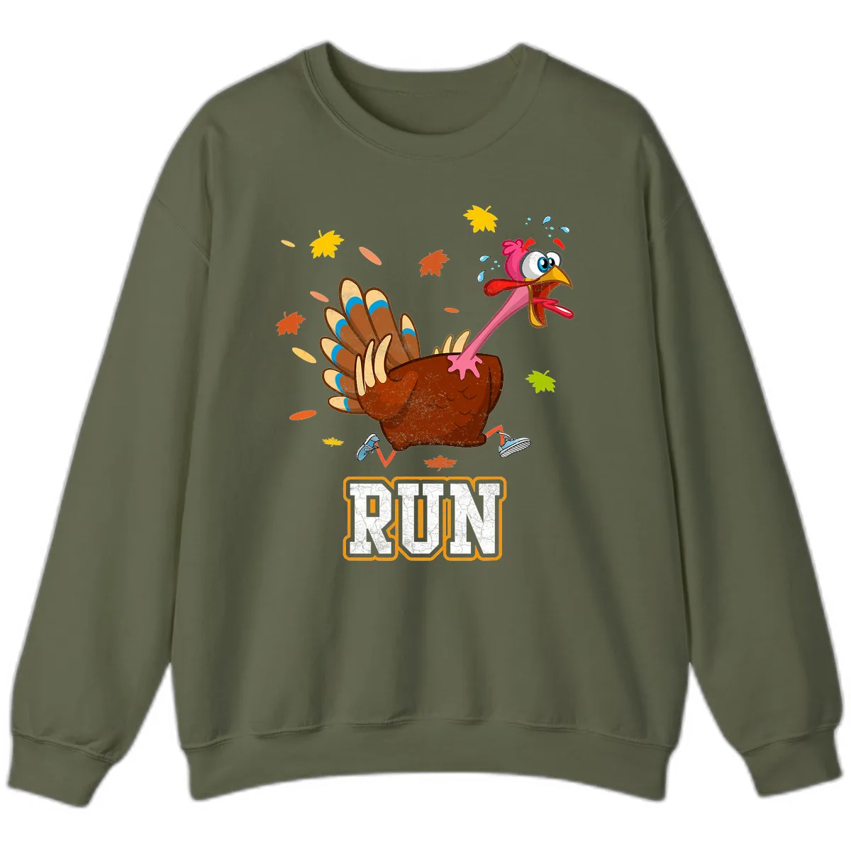Running Turkey Trot Time Sweatshirt in Military Green