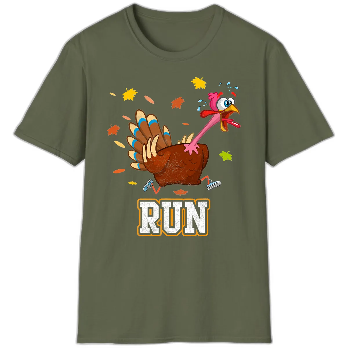 Running Turkey Trot Time T-Shirt in Military Green