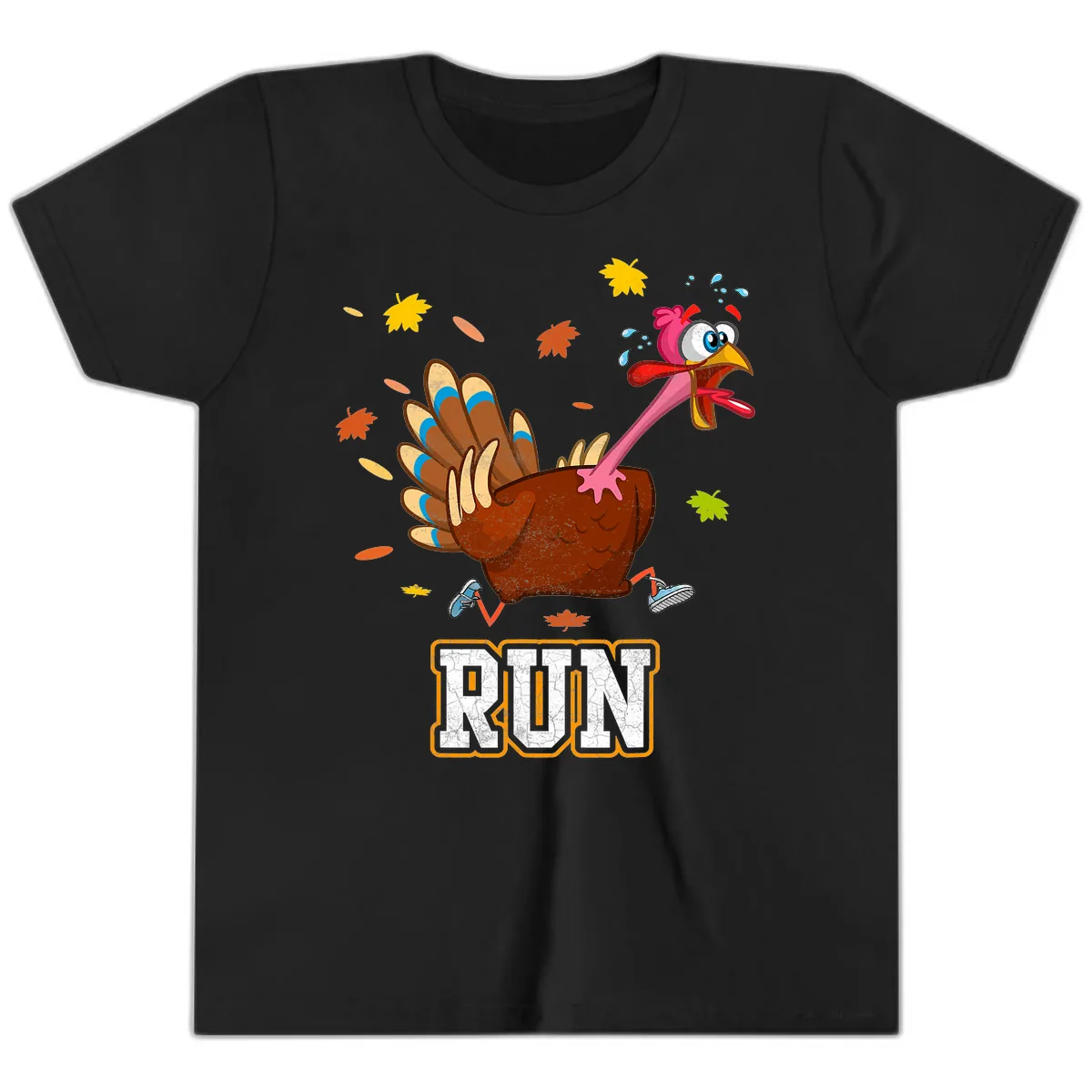 Running Turkey Trot Time Youth T-Shirt in Black