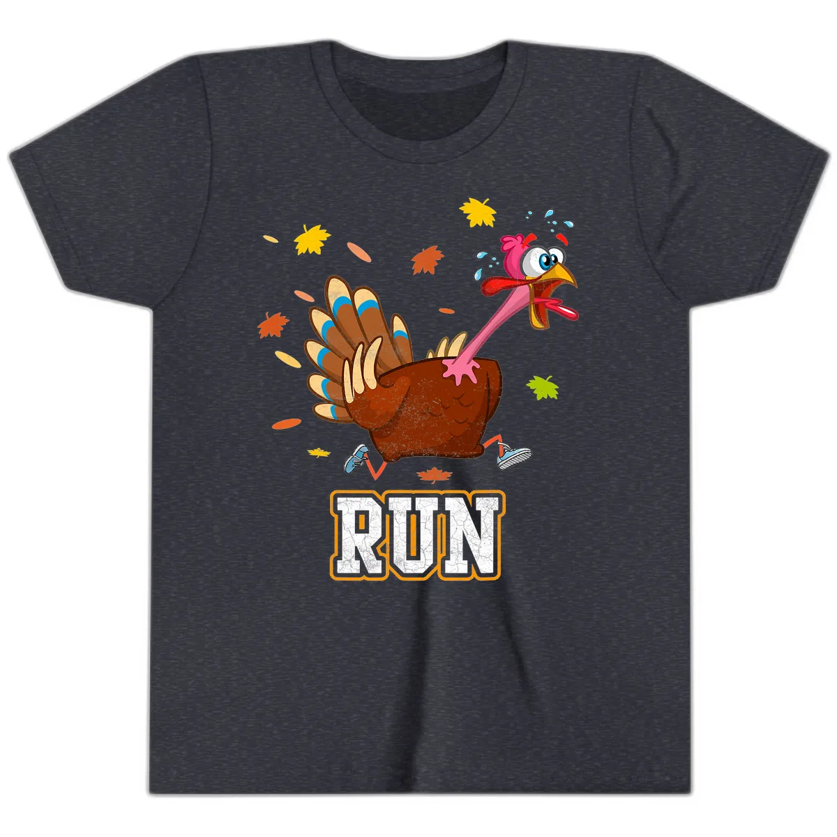 Running Turkey Trot Time Youth T-Shirt in Heather Navy