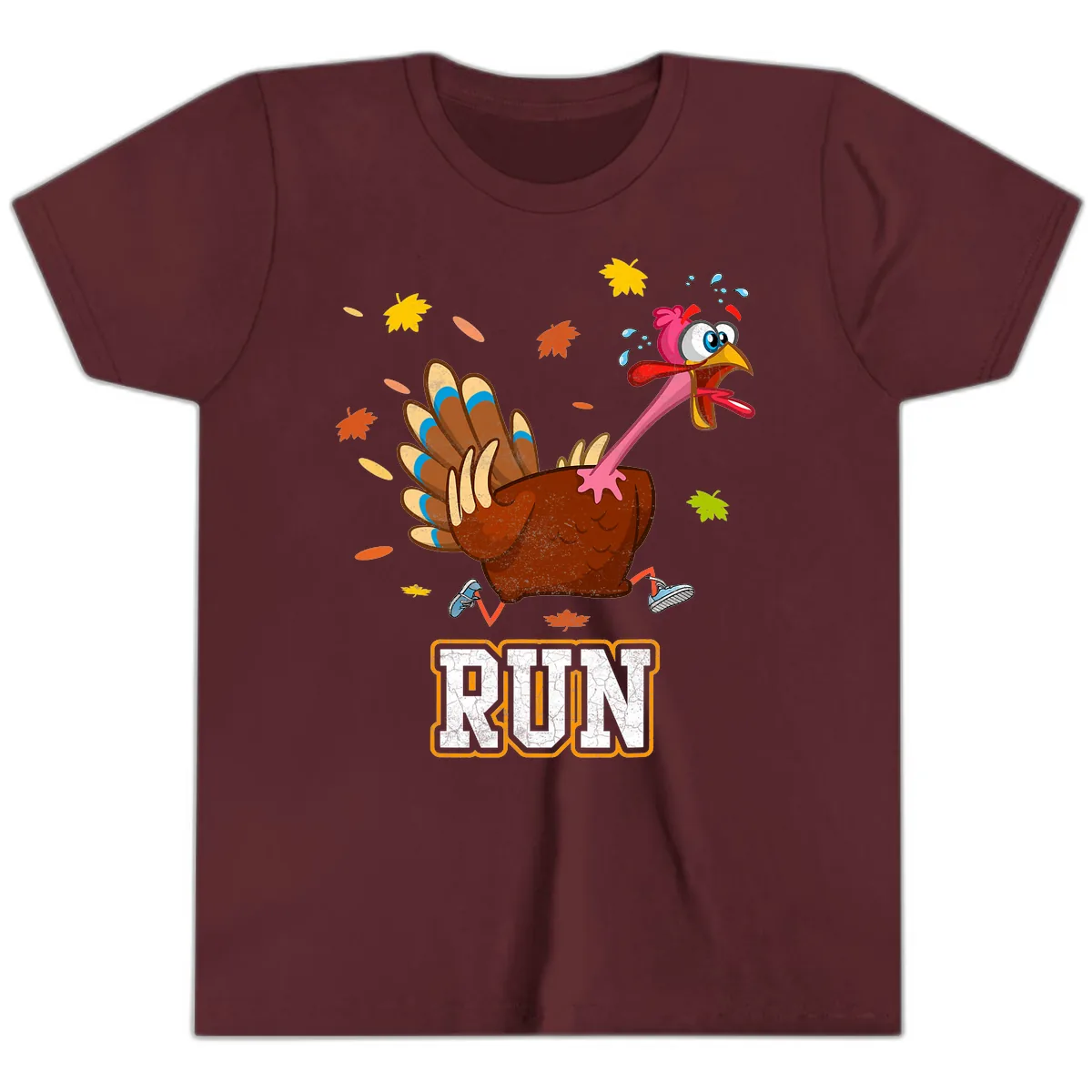 Running Turkey Trot Time Youth T-Shirt in Maroon