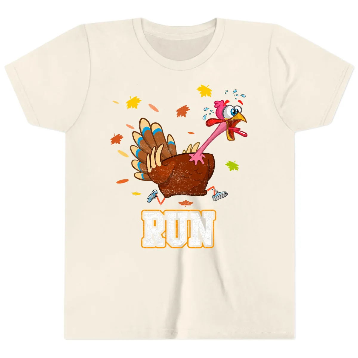 Running Turkey Trot Time Youth T-Shirt in Natural