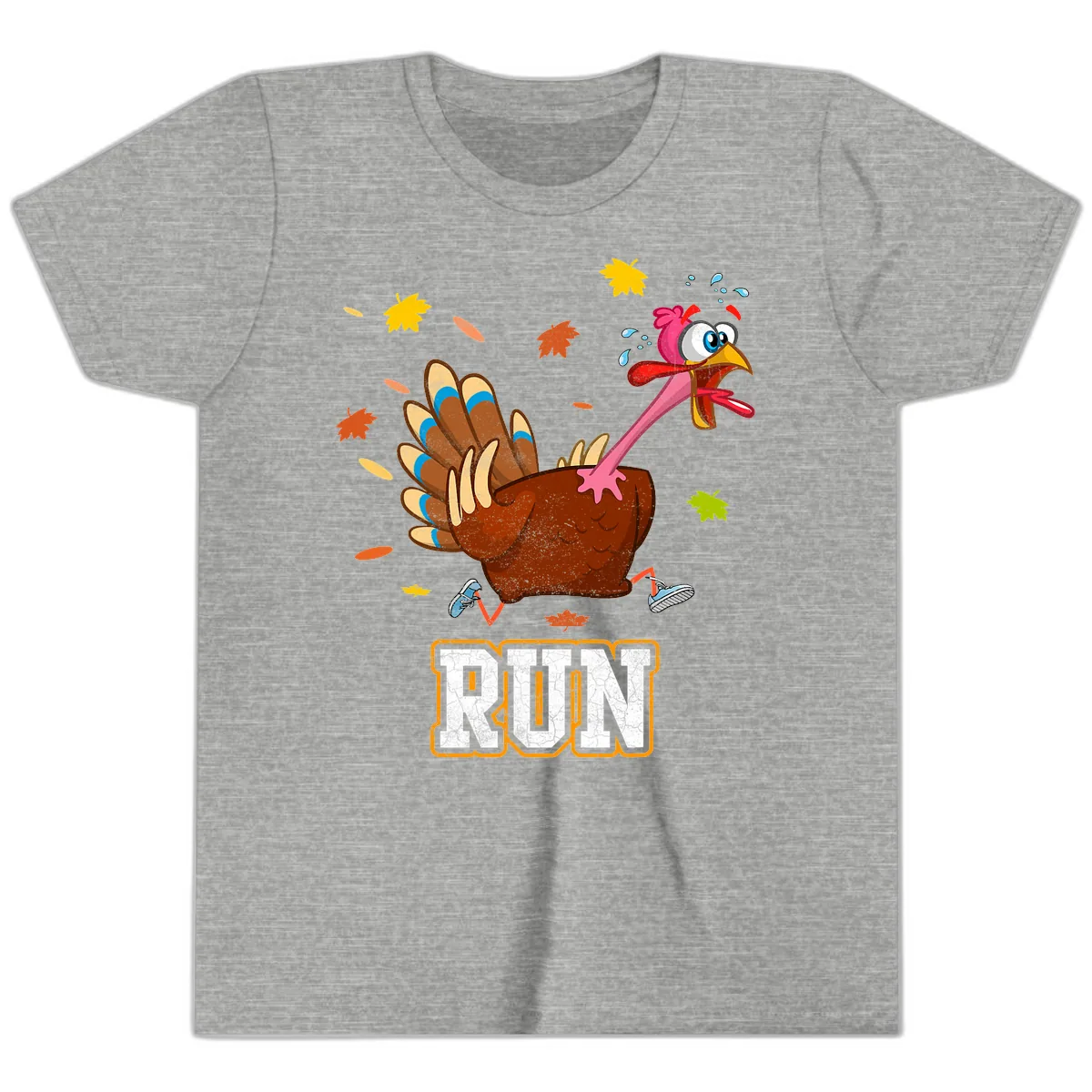 Running Turkey Trot Time Youth T-Shirt in Athletic Heather