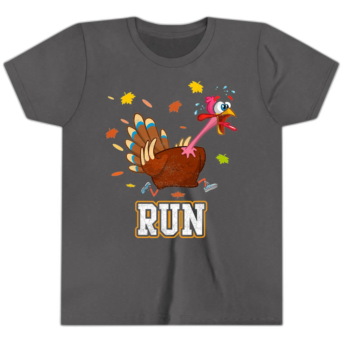 Running Turkey Trot Time Youth T-Shirt in Dark Heather Grey
