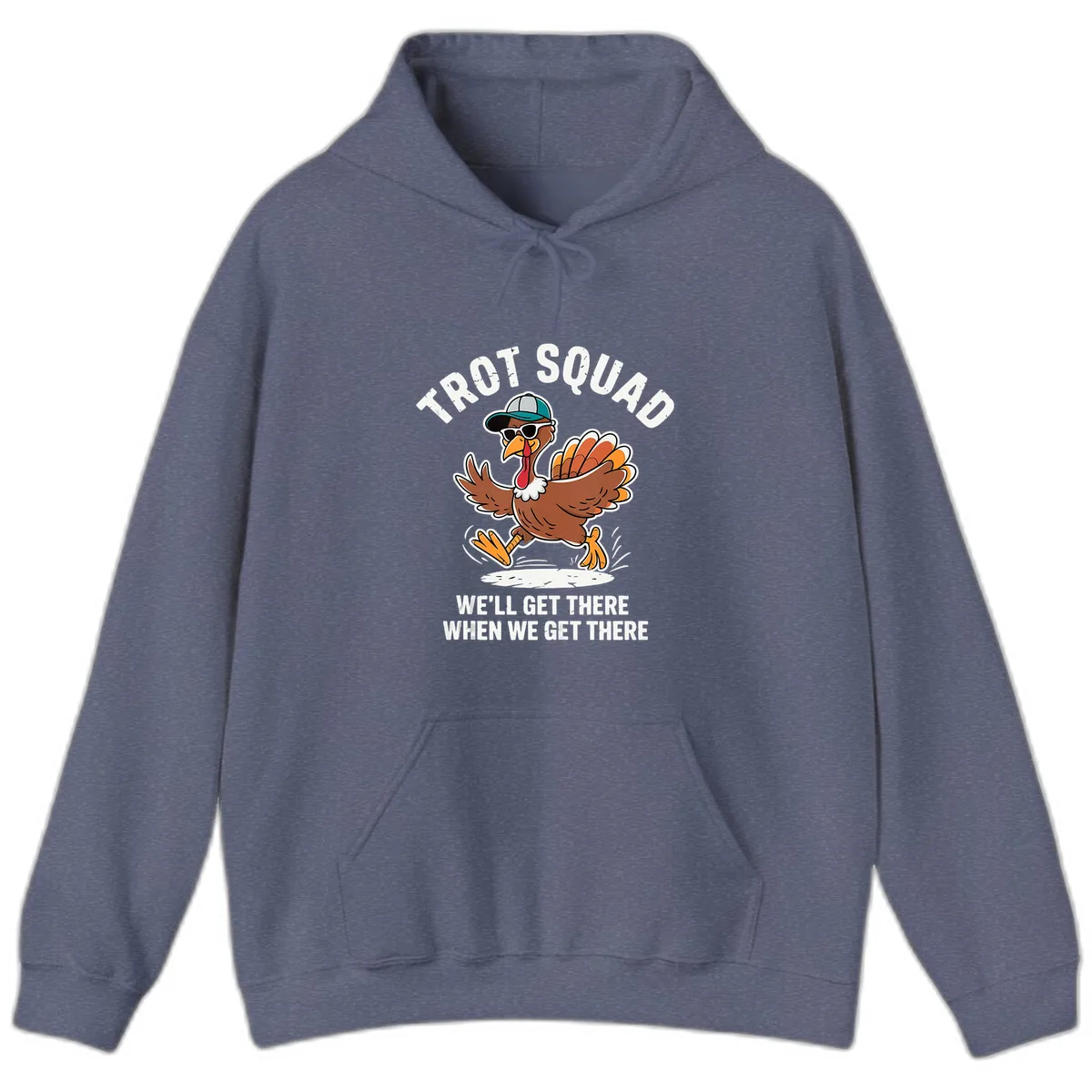 Turkey Trot Squad Running Turkey Hoodie in Heather Navy