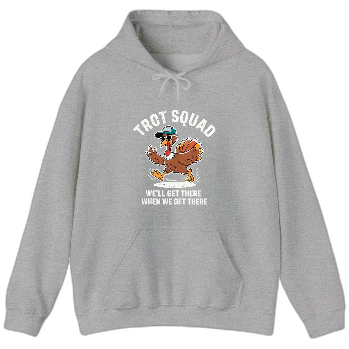 Turkey Trot Squad Running Turkey Hoodie in Sport Grey