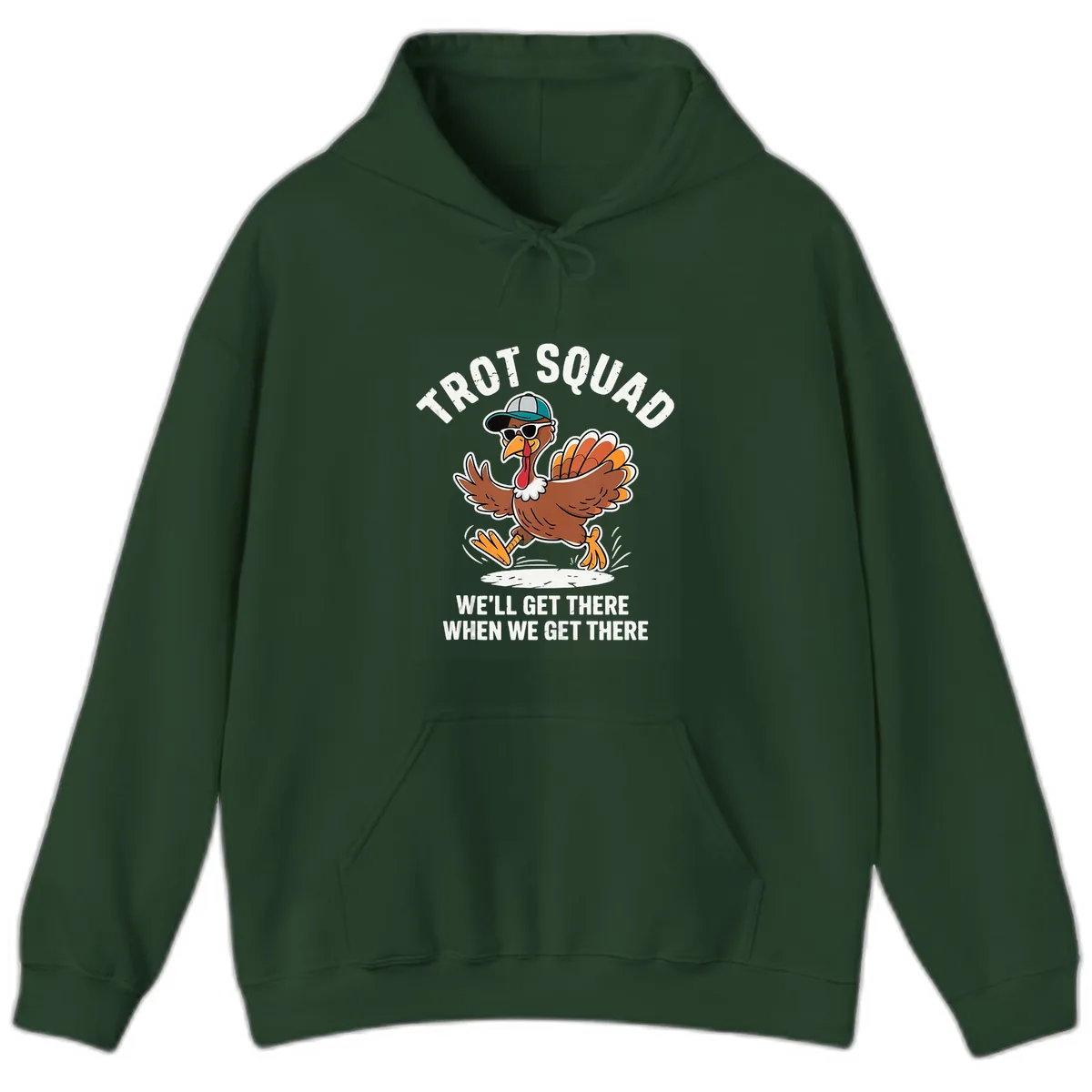 Turkey Trot Squad Running Turkey Hoodie in Forest Green