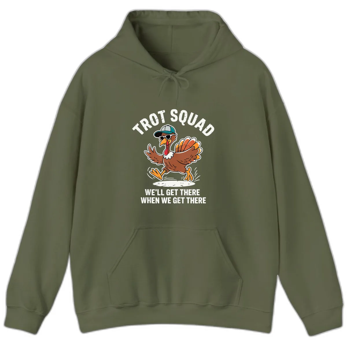 Turkey Trot Squad Running Turkey Hoodie in Military Green