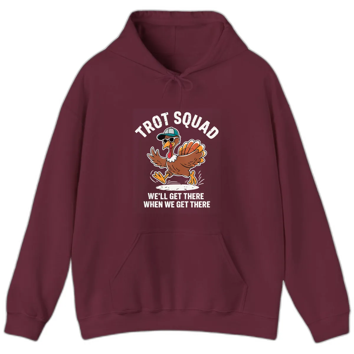 Turkey Trot Squad Running Turkey Hoodie in Maroon