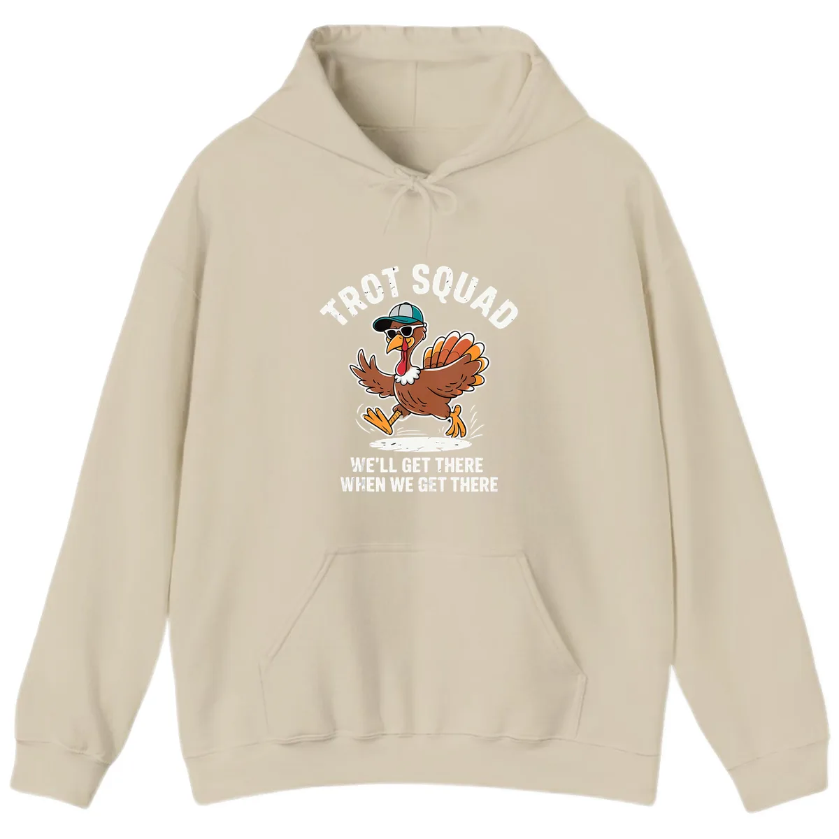 Turkey Trot Squad Running Turkey Hoodie in Sand