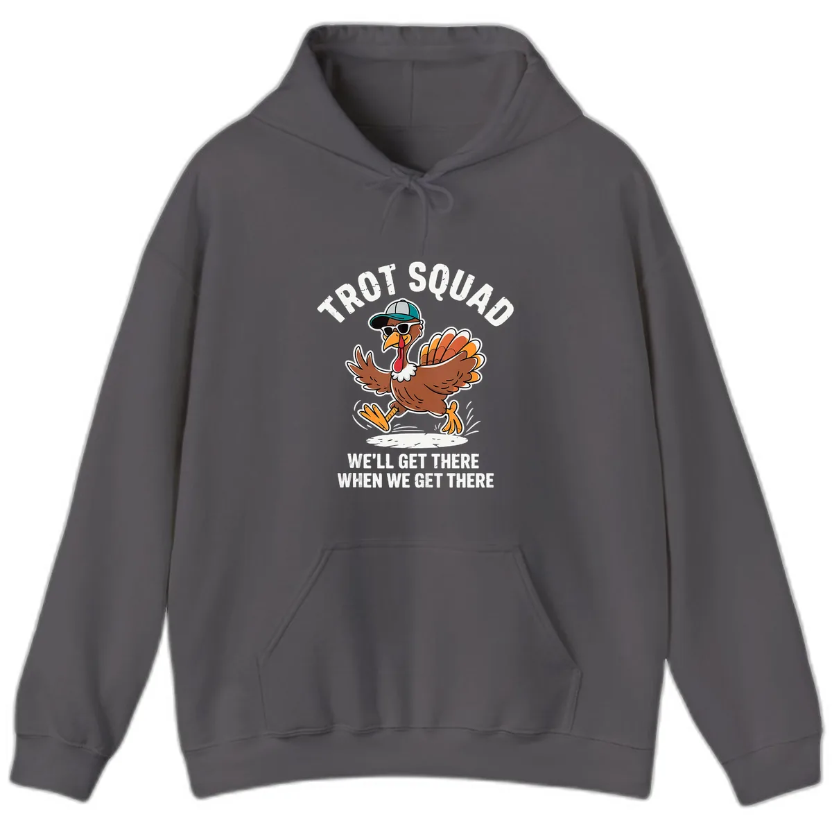Turkey Trot Squad Running Turkey Hoodie in Charcoal