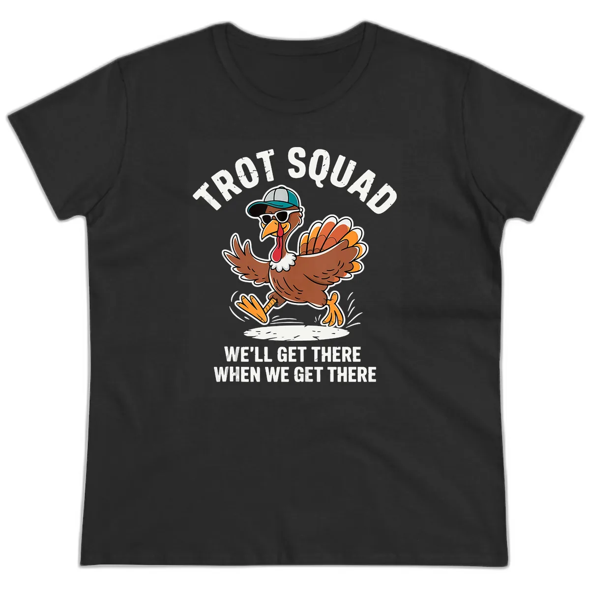 Turkey Trot Squad Running Turkey Ladies Tee in Black