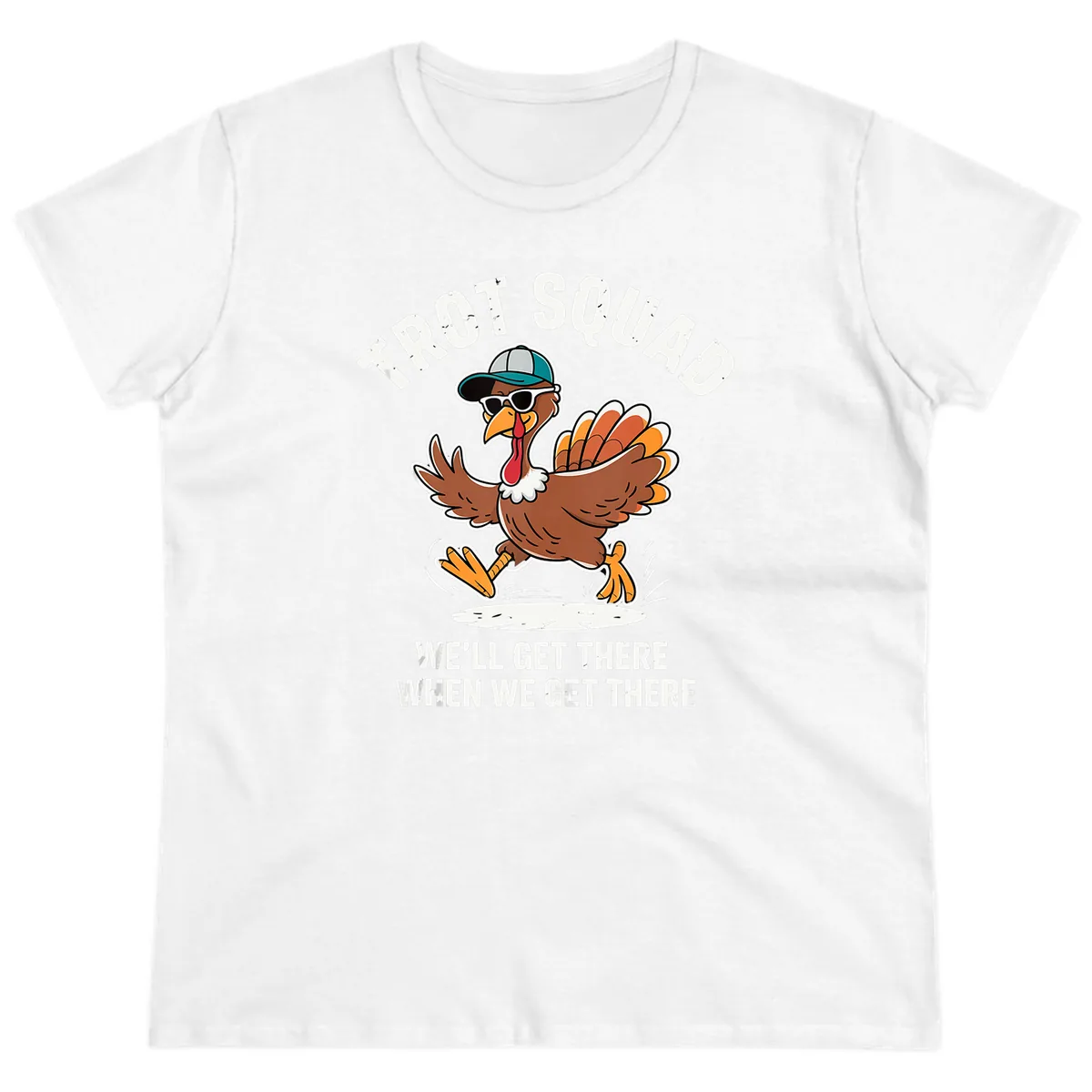 Turkey Trot Squad Running Turkey Ladies Tee in White