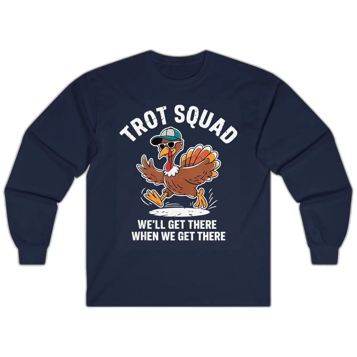 Turkey Trot Squad Running Turkey Long Sleeve in Navy