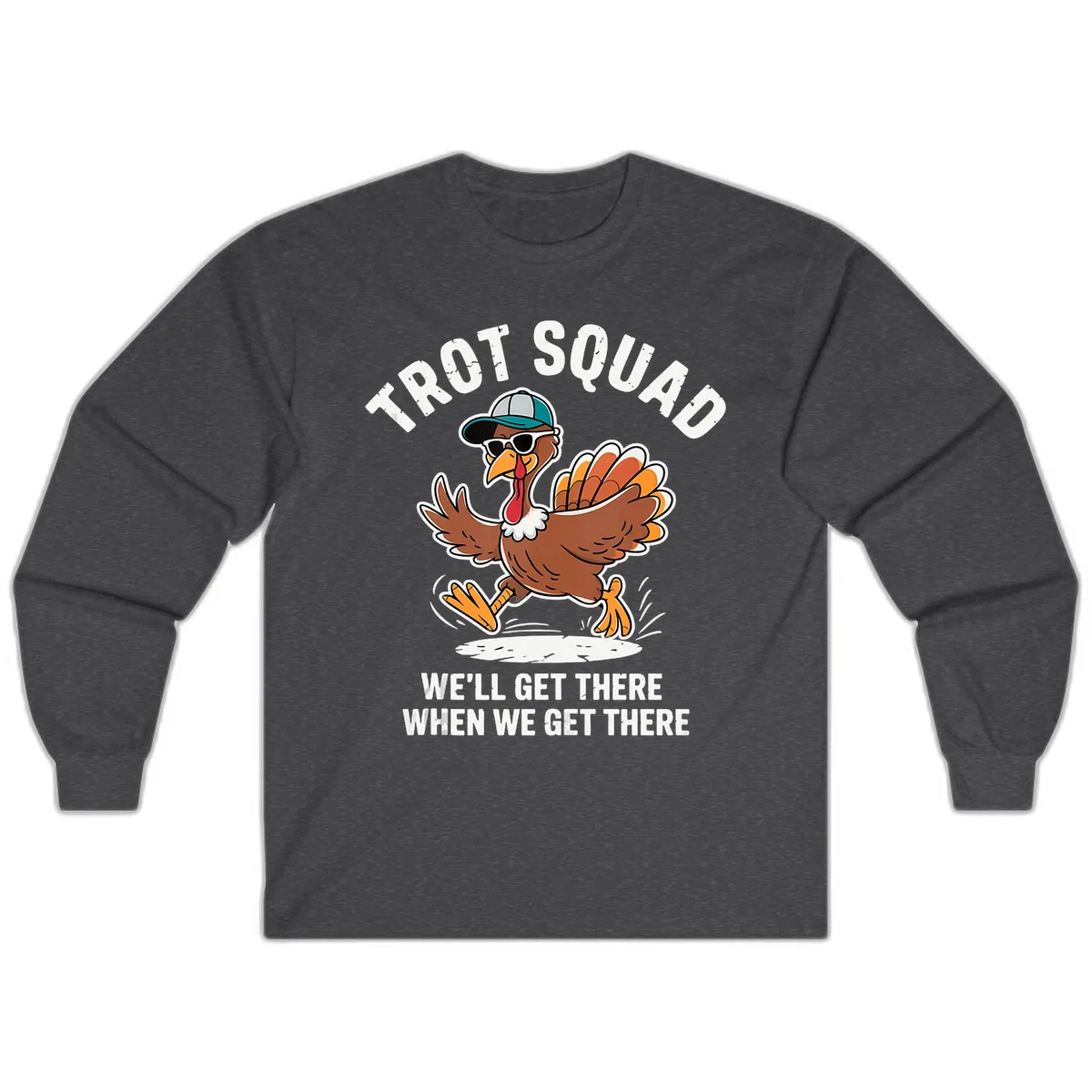 Turkey Trot Squad Running Turkey Long Sleeve in Dark Heather