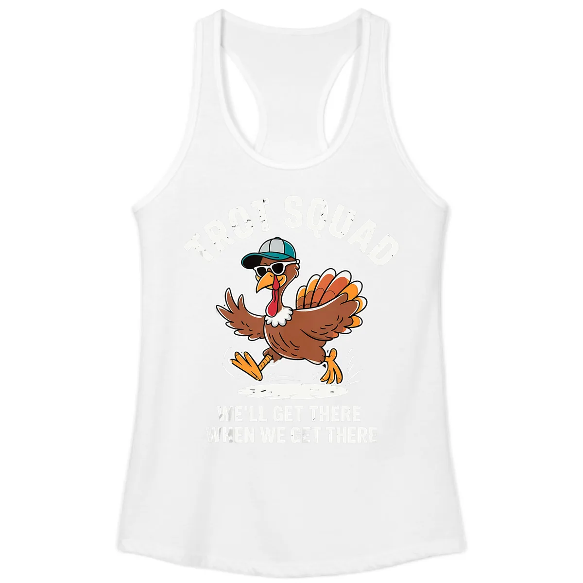 Turkey Trot Squad Running Turkey Ladies Tank in White