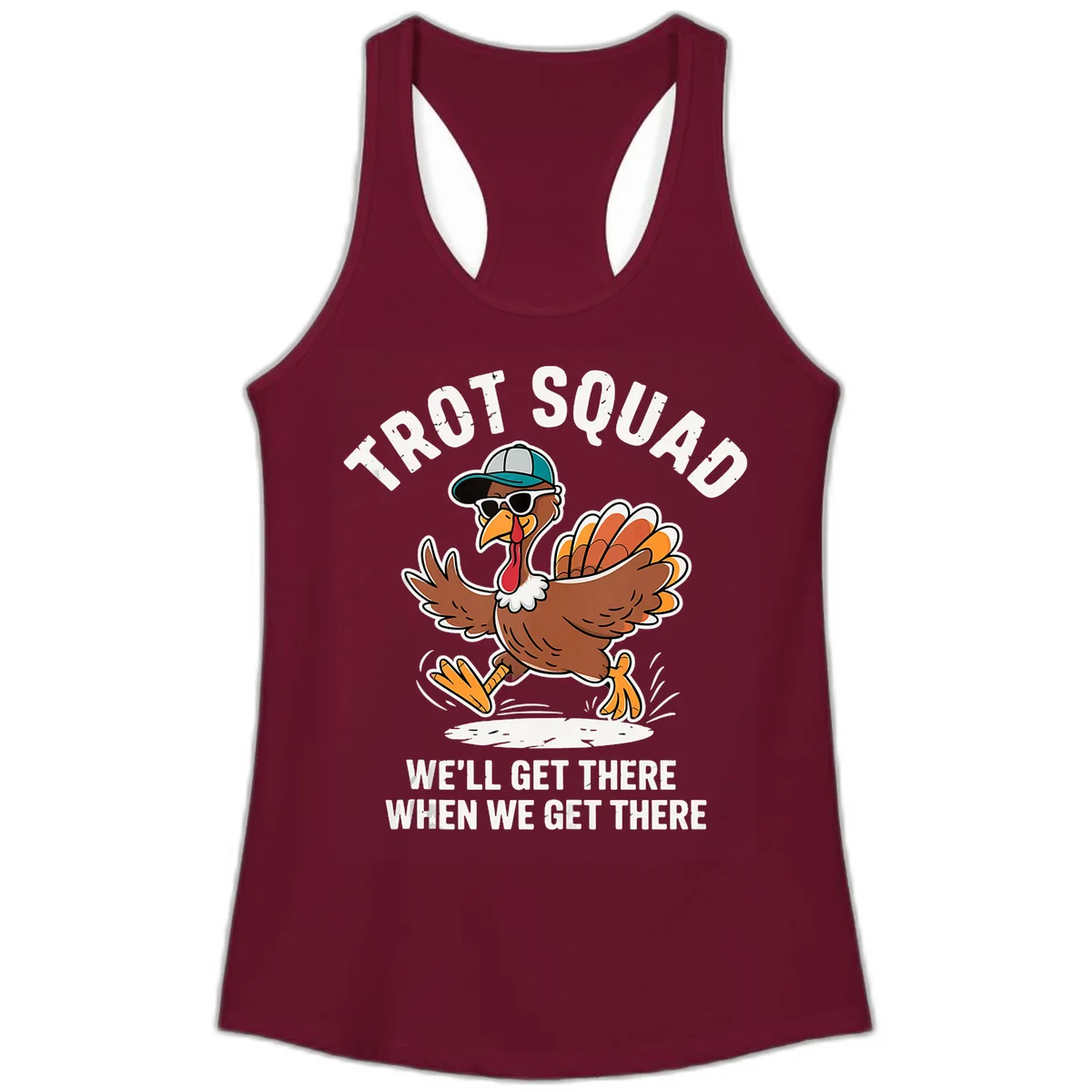 Turkey Trot Squad Running Turkey Ladies Tank in Solid Cardinal Red