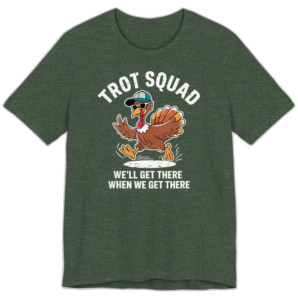 Turkey Trot Squad Running Turkey Premium T-Shirt in Heather Forest