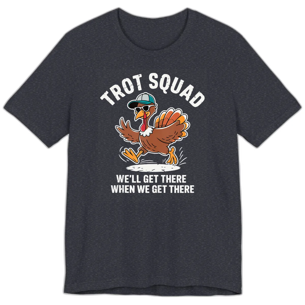 Turkey Trot Squad Running Turkey Premium T-Shirt in Heather Navy