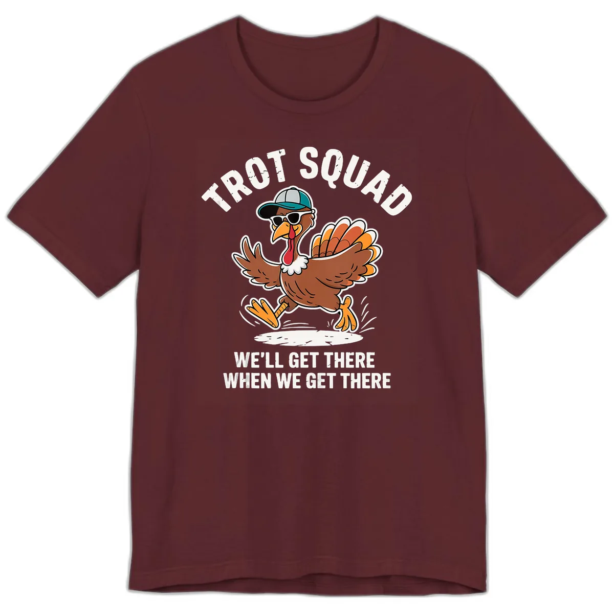 Turkey Trot Squad Running Turkey Premium T-Shirt in Maroon