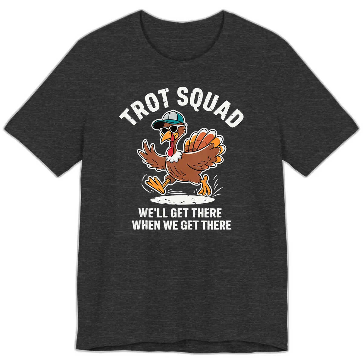 Turkey Trot Squad Running Turkey Premium T-Shirt in Dark Grey Heather