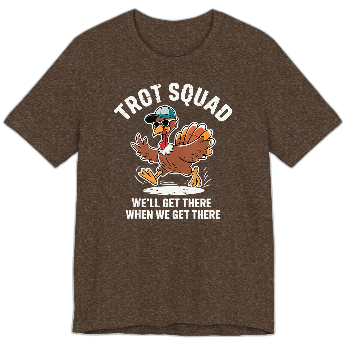 Turkey Trot Squad Running Turkey Premium T-Shirt in Heather Brown