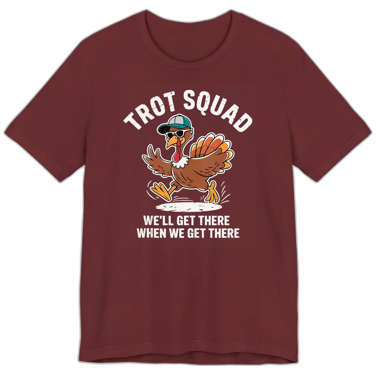Turkey Trot Squad Running Turkey Premium T-Shirt in Heather Cardinal