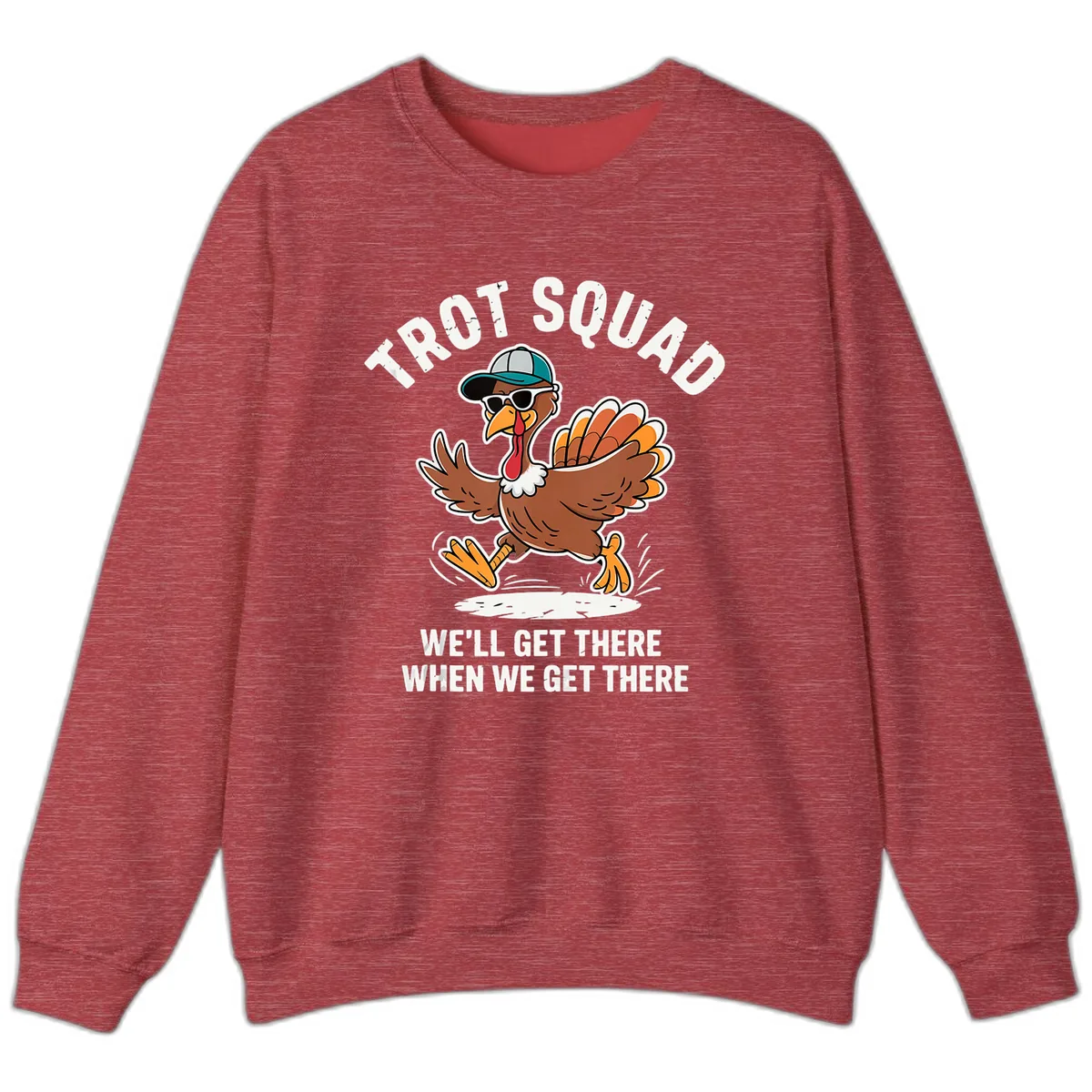 Turkey Trot Squad Running Turkey Sweatshirt in Heather Scarlet Red