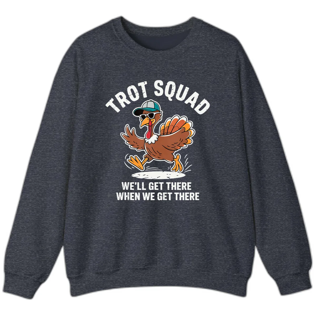 Turkey Trot Squad Running Turkey Sweatshirt in Heather Sport Dark Navy