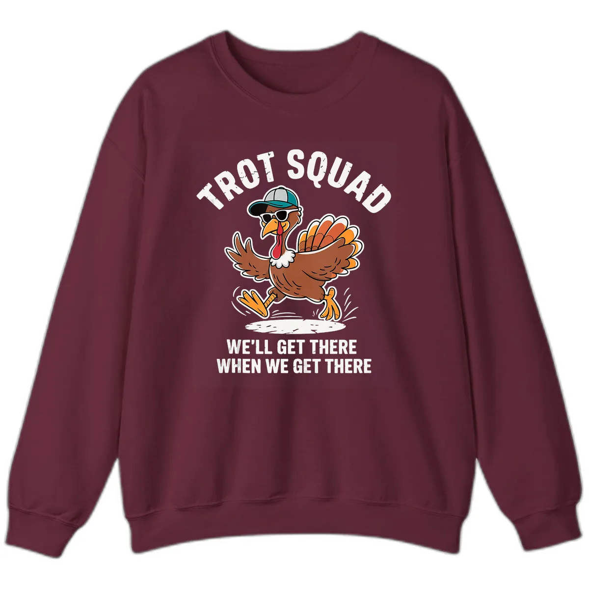 Turkey Trot Squad Running Turkey Sweatshirt in Maroon