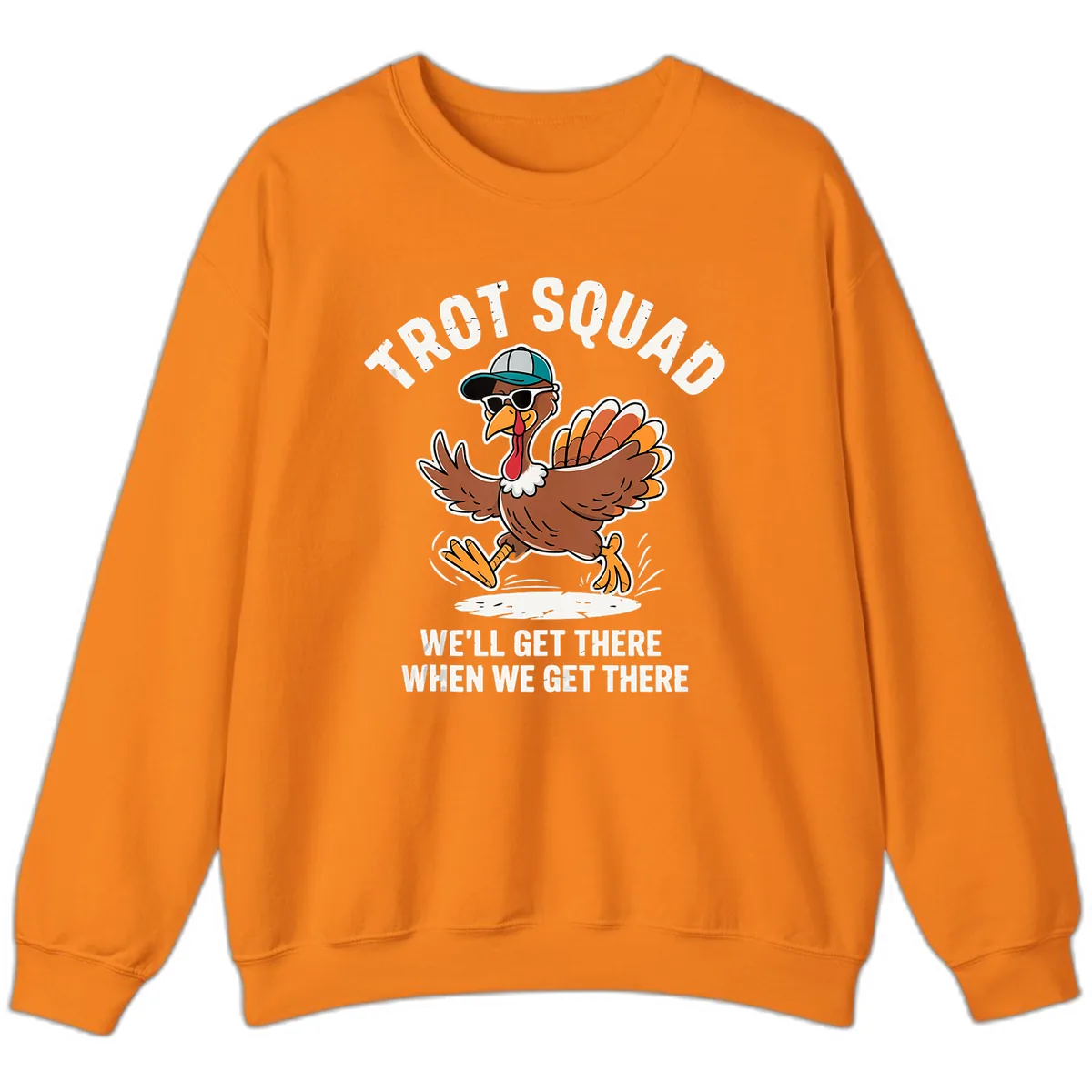 Turkey Trot Squad Running Turkey Sweatshirt in Safety Orange