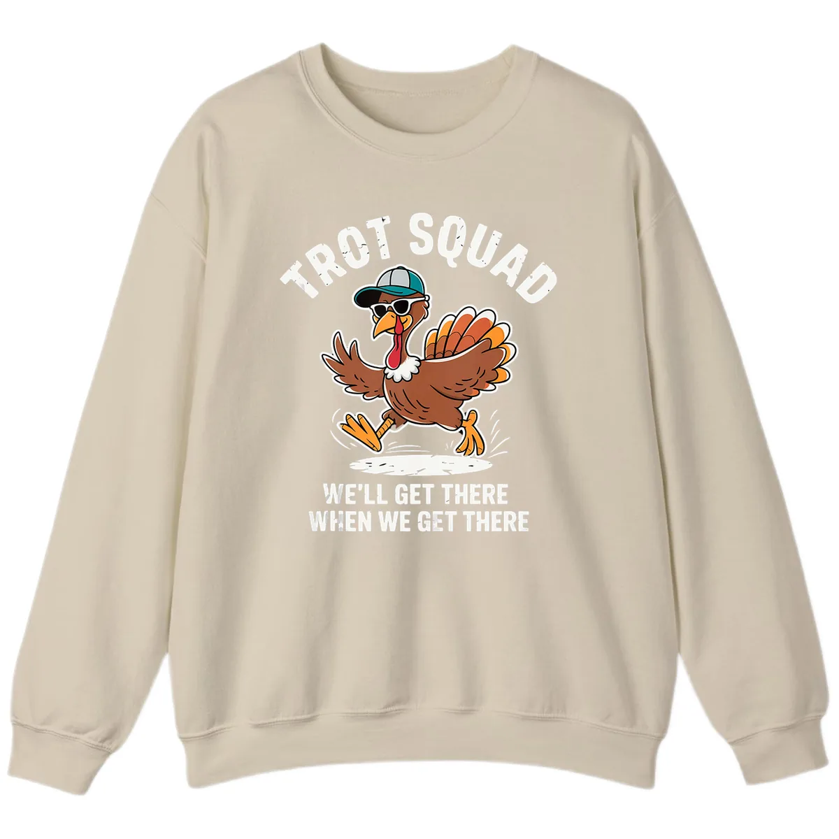 Turkey Trot Squad Running Turkey Sweatshirt in Sand