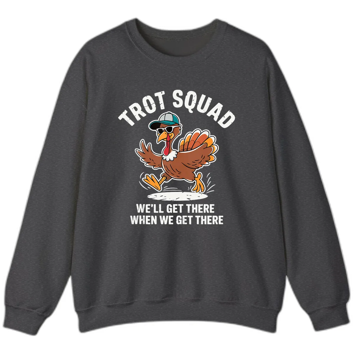 Turkey Trot Squad Running Turkey Sweatshirt in Dark Heather