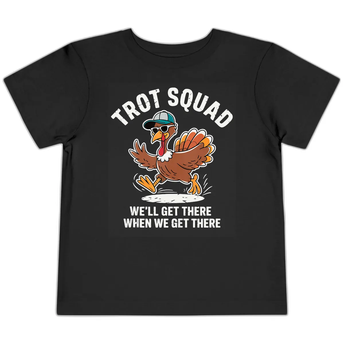 Turkey Trot Squad Running Turkey Toddler T-Shirt in Black