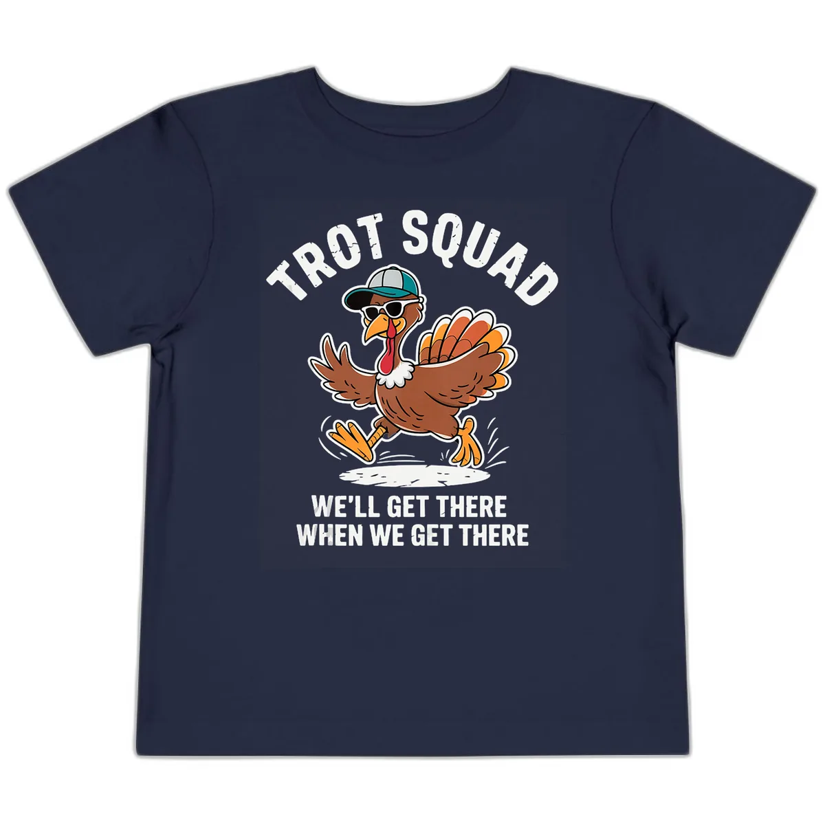 Turkey Trot Squad Running Turkey Toddler T-Shirt in Navy