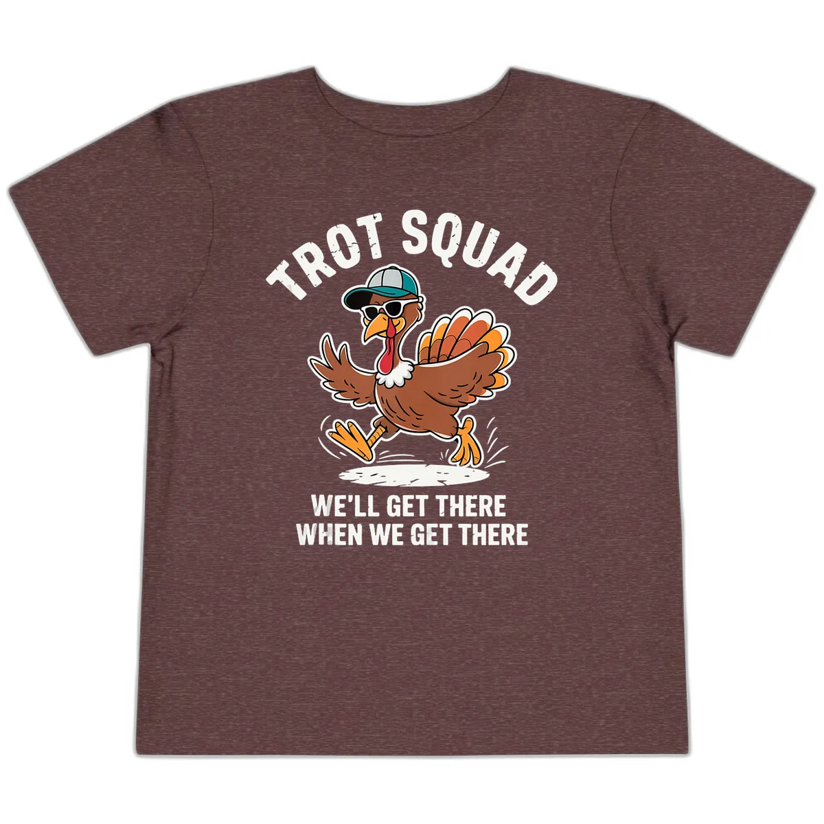 Turkey Trot Squad Running Turkey Toddler T-Shirt in Heather Maroon