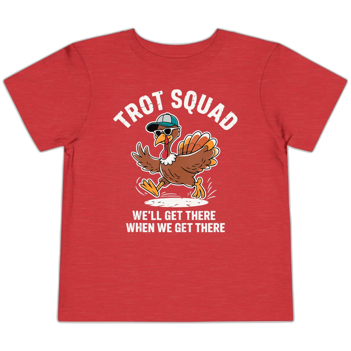 Turkey Trot Squad Running Turkey Toddler T-Shirt in Heather Red